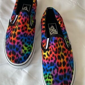 Vans Rainbow Leopard Slip-On Sneakers - Multicolor size Men 5 Women 6.5